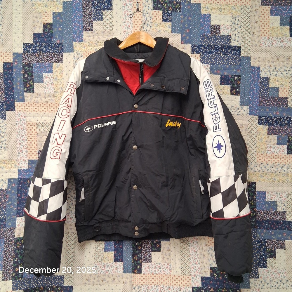 VTG Polaris SP Indy Racing Checkered Flag Jacket Mens Size XL Tall XLT